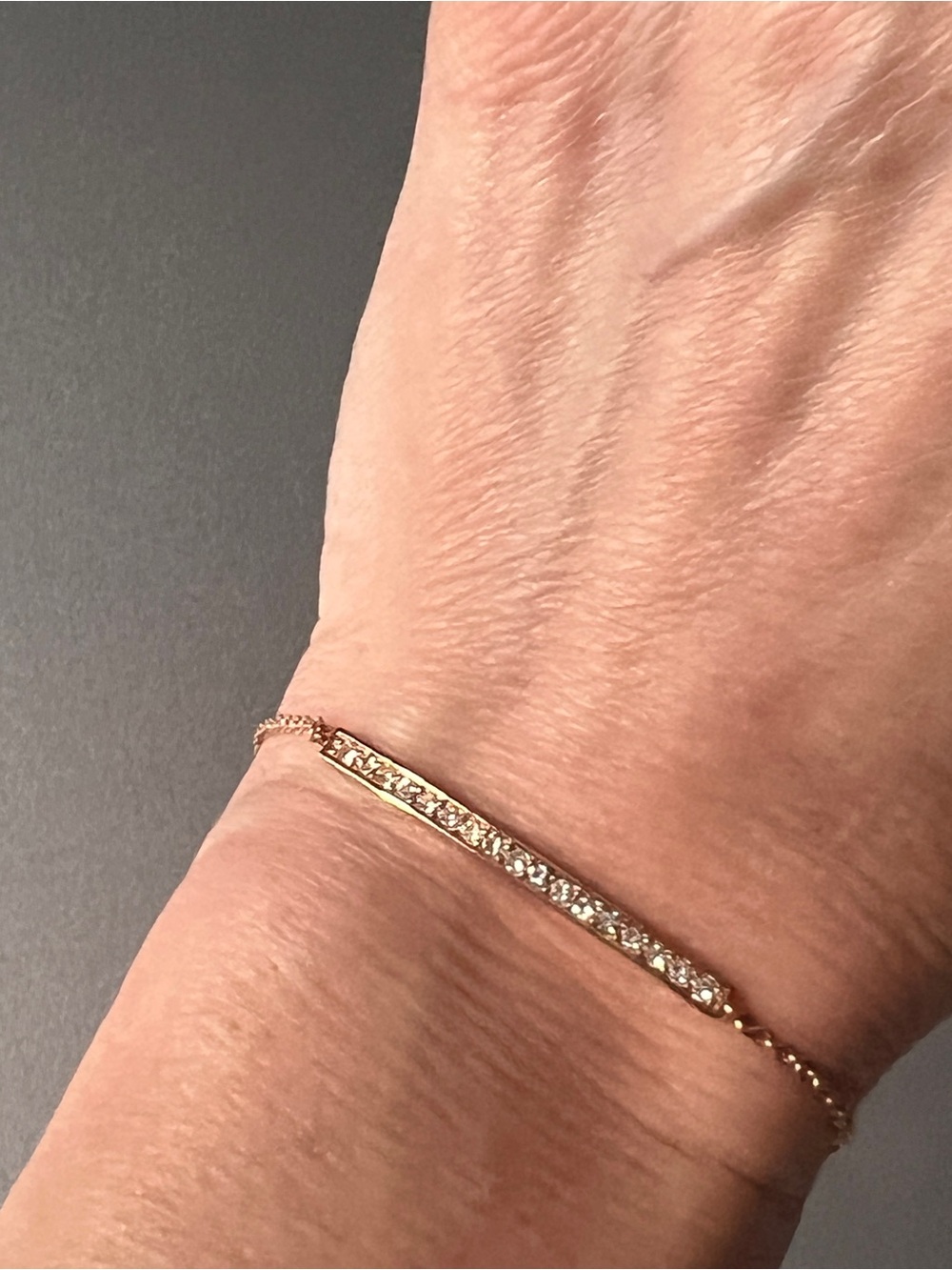 Banana Republic Rose Gold Tone Bar Bracelet with Crystal Accents & Bolo Closure